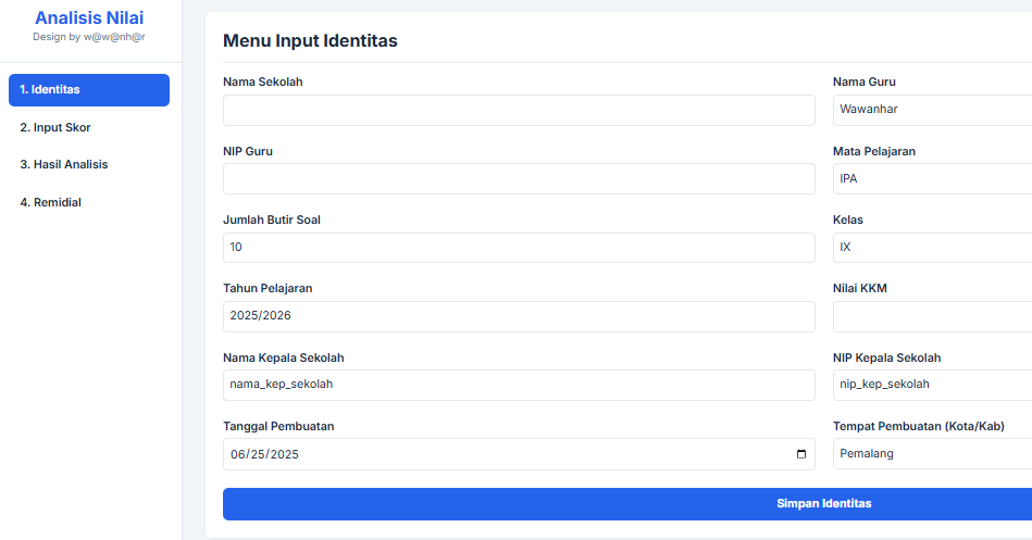 Aplikasi Analisis Nilai Ulangan Harian Berbasis Web Praktis